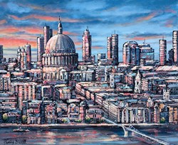 View of St Pauls by Phillip Bissell - Original Painting on Box Canvas sized 22x18 inches. Available from Whitewall Galleries